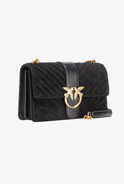 Sacs À Bandoulière|PINKO Classic Love Bag One Suede Noir-Vieil Or