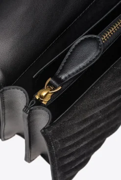 Sacs À Bandoulière|PINKO Classic Love Bag One Suede Noir-Vieil Or
