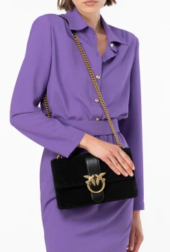 Sacs À Bandoulière|PINKO Classic Love Bag One Suede Noir-Vieil Or