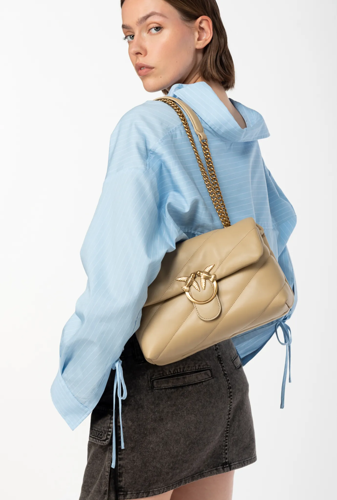 Sacs Portés Épaule|PINKO Classic Love Bag Puff Maxi Quilt Sable-Or Antique