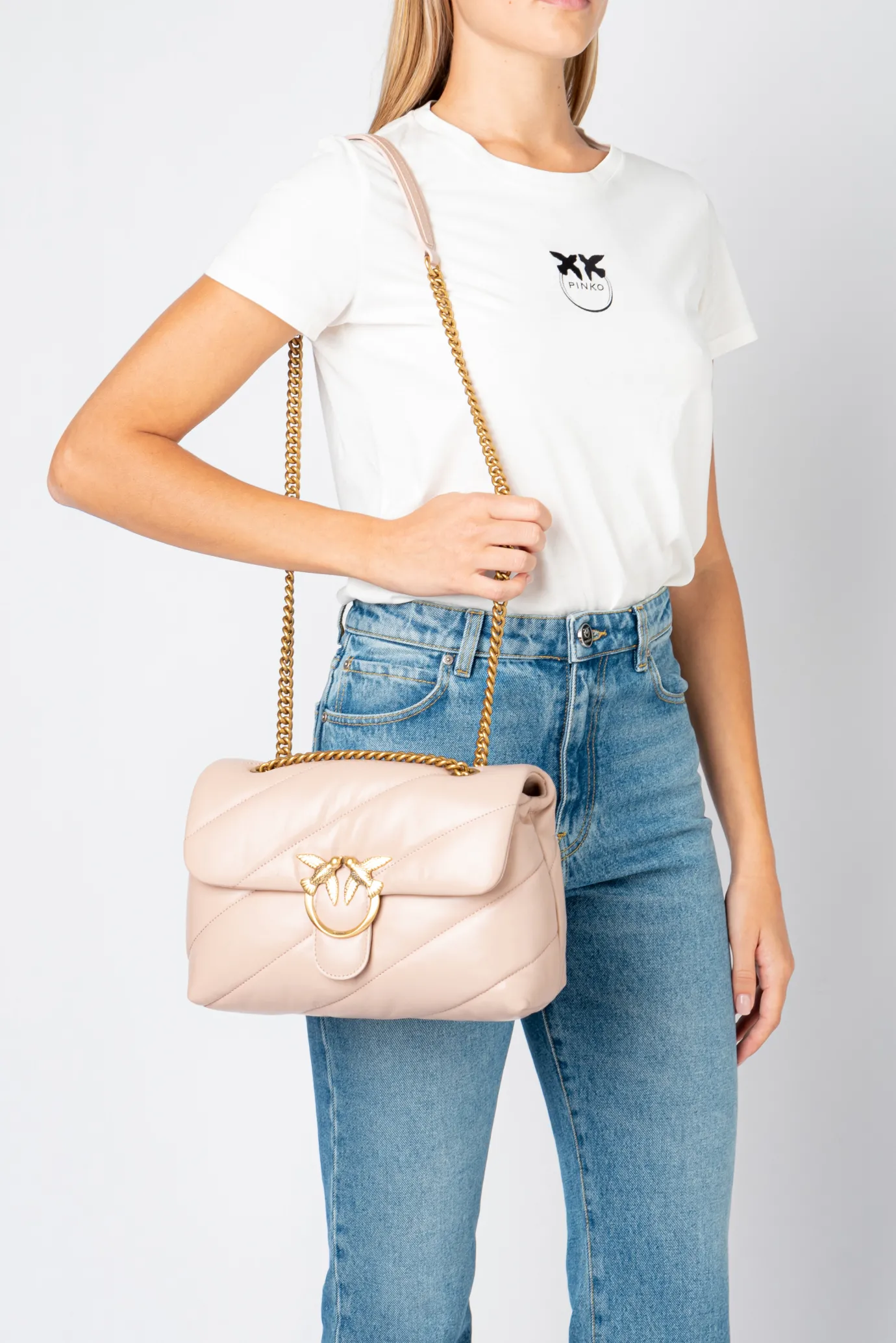 Sacs Portés Épaule|PINKO Classic Love Bag Puff Maxi Quilt Rose/Rose Poudre-Or Antique