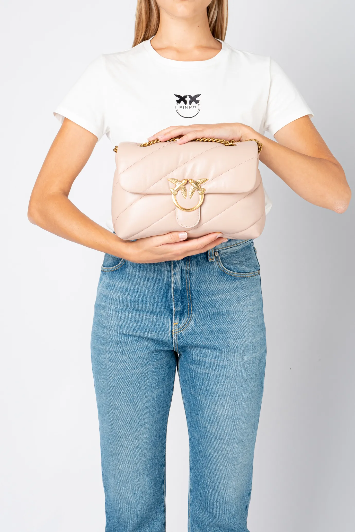 Sacs Portés Épaule|PINKO Classic Love Bag Puff Maxi Quilt Rose/Rose Poudre-Or Antique