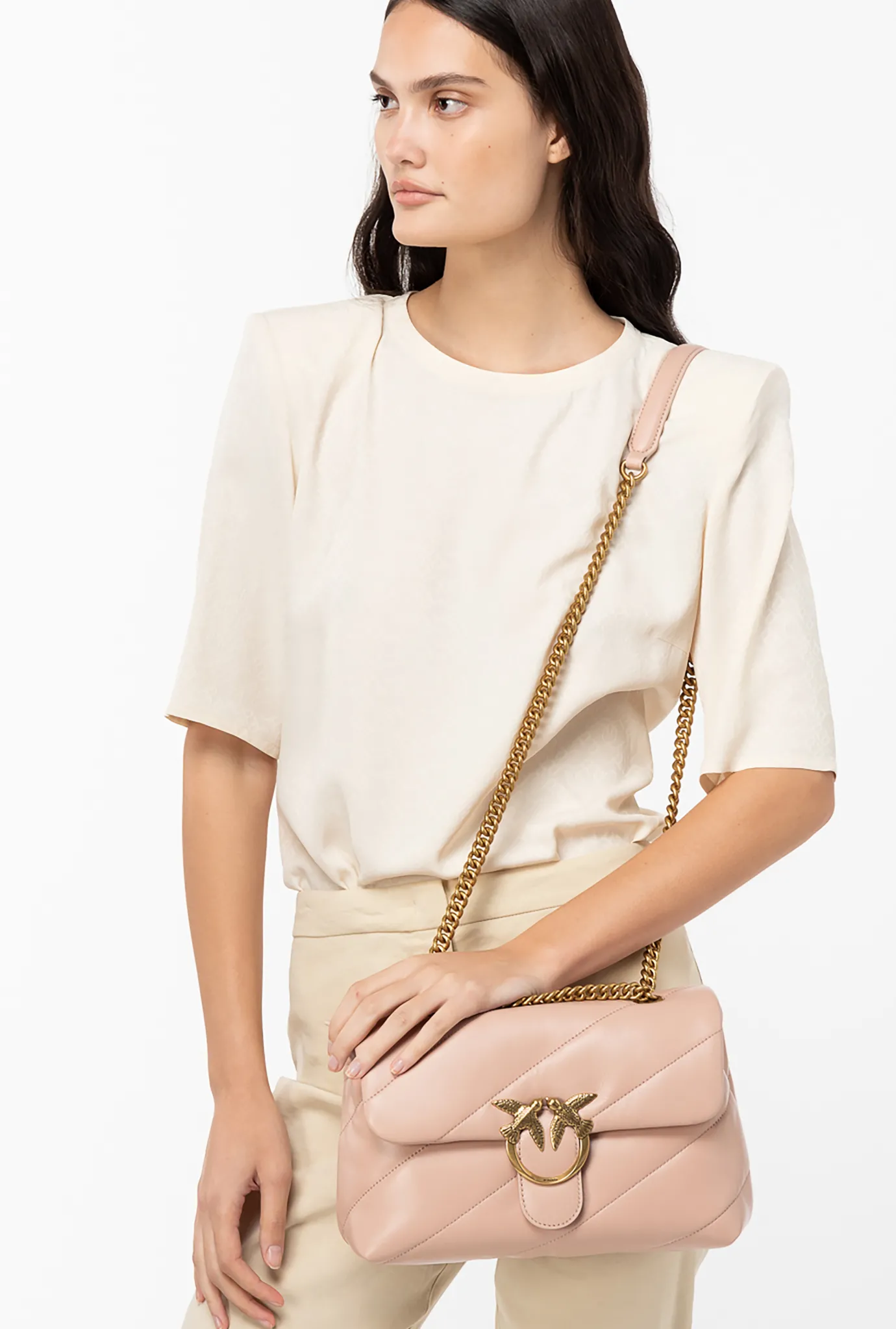 Sacs Portés Épaule|PINKO Classic Love Bag Puff Maxi Quilt Rose/Rose Poudre-Or Antique
