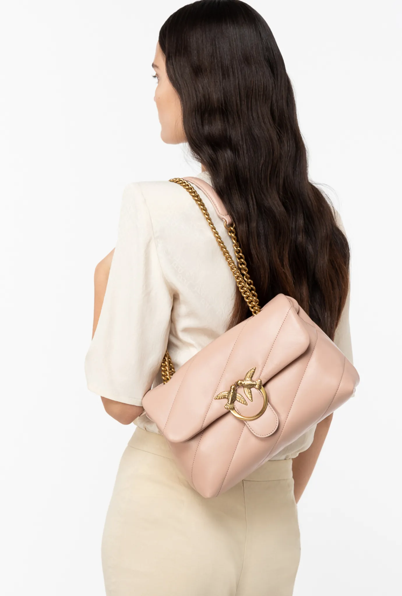 Sacs Portés Épaule|PINKO Classic Love Bag Puff Maxi Quilt Rose/Rose Poudre-Or Antique