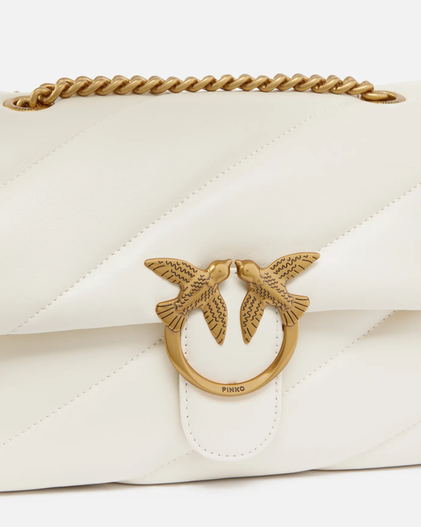 Sacs Portés Épaule|PINKO Classic Love Bag Puff Maxi Quilt Blanc+Blanc-Or Antique
