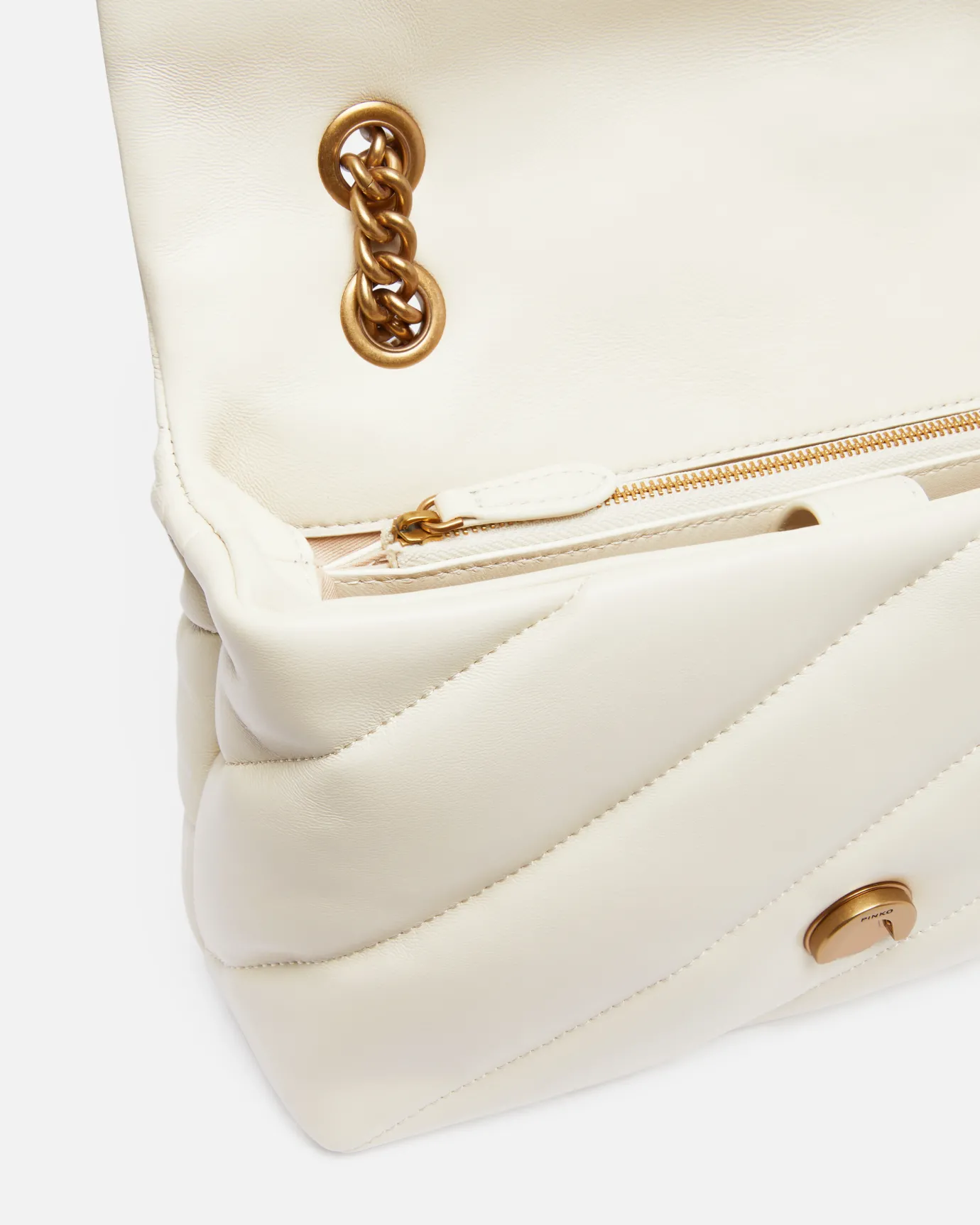 Sacs Portés Épaule|PINKO Classic Love Bag Puff Maxi Quilt Blanc+Blanc-Or Antique