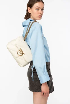 Sacs Portés Épaule|PINKO Classic Love Bag Puff Maxi Quilt Blanc+Blanc-Or Antique