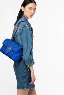Sacs Portés Épaule|PINKO Classic Love Bag Puff Rhombus Bleu Clematite-Vieil Argent