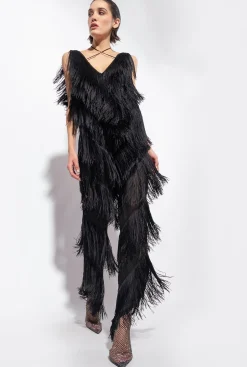 Robes|PINKO Combinaison A Franges Noir Limousine