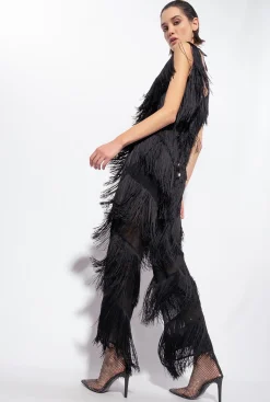 Robes|PINKO Combinaison A Franges Noir Limousine