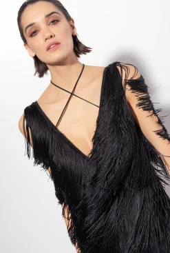 Robes|PINKO Combinaison A Franges Noir Limousine