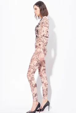 Robes|PINKO Combinaison A Imprime Tatouage Avec Broderies Chair/Noir