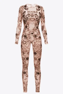 Robes|PINKO Combinaison A Imprime Tatouage Avec Broderies Chair/Noir