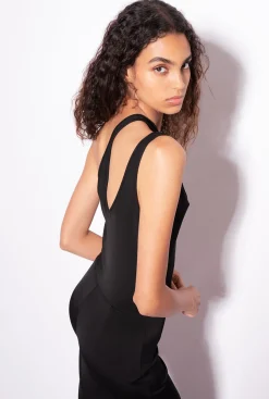 Robes|PINKO Combinaison Asymetrique En Tissu Technique Noir Limousine