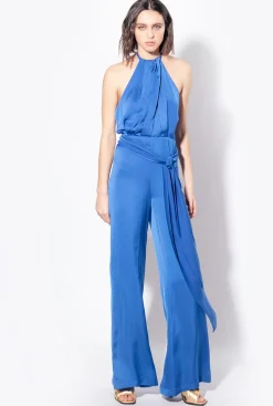 Robes|PINKO Combinaison Legere Ceinturee Bleu Surf Sur Le Web