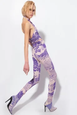 Robes|PINKO Combinaison Moulante A Imprime Floral Nude/Violet