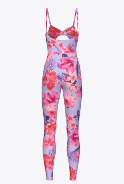 Robes|PINKO Combinaison Moulante A Imprime Floral Tropical Lilas/Rose Clair/Fuchsia