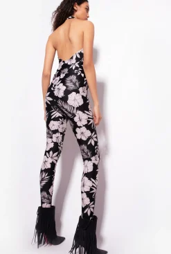 Robes|PINKO Combinaison Moulante Fleur Graphique Noir/Beurre