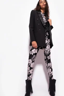 Robes|PINKO Combinaison Moulante Fleur Graphique Noir/Beurre