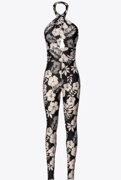 Robes|PINKO Combinaison Moulante Fleur Graphique Noir/Beurre