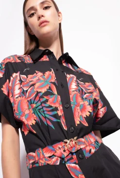 Robes|PINKO Combishort A Imprime Tropical Multi. Noir/Rouge