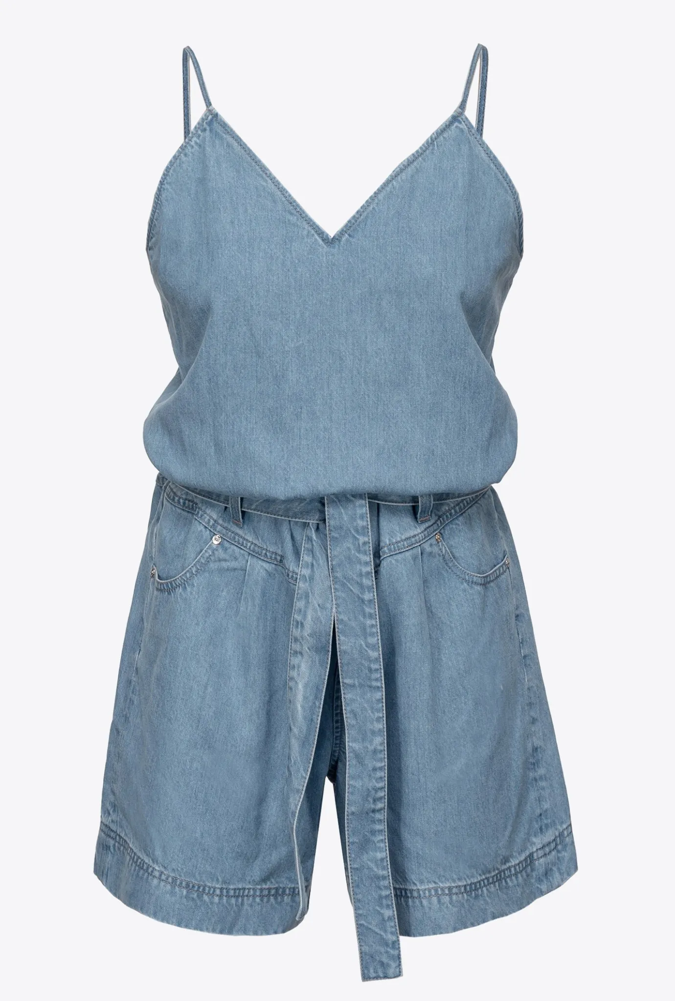 Robes|PINKO Combishort En Denim Fluide Delavage Clair