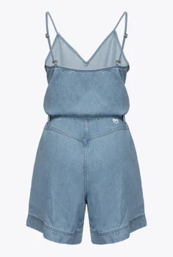 Robes|PINKO Combishort En Denim Fluide Delavage Clair