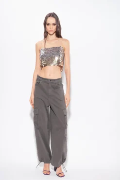 Topwear|PINKO Crop Top A Paillettes Effet Degrade Or/Argent