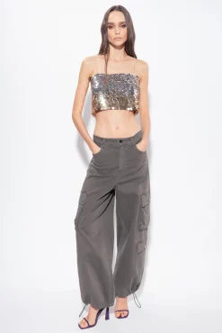 Topwear|PINKO Crop Top A Paillettes Effet Degrade Or/Argent
