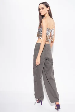 Topwear|PINKO Crop Top A Paillettes Effet Degrade Or/Argent