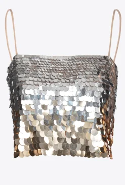 Topwear|PINKO Crop Top A Paillettes Effet Degrade Or/Argent