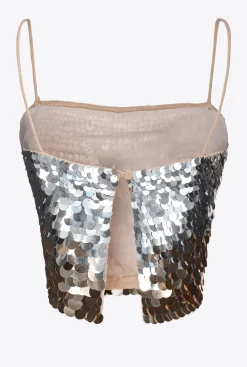 Topwear|PINKO Crop Top A Paillettes Effet Degrade Or/Argent