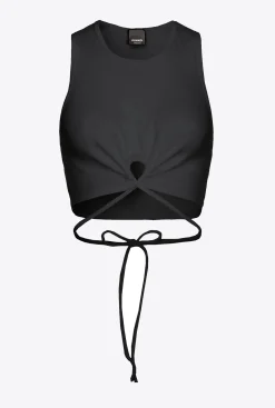 Topwear|PINKO Crop Top Cotele A Lacets Noir Limousine