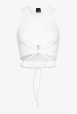 Topwear|PINKO Crop Top Cotele A Lacets Blanc Immacule