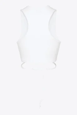 Topwear|PINKO Crop Top Cotele A Lacets Blanc Immacule