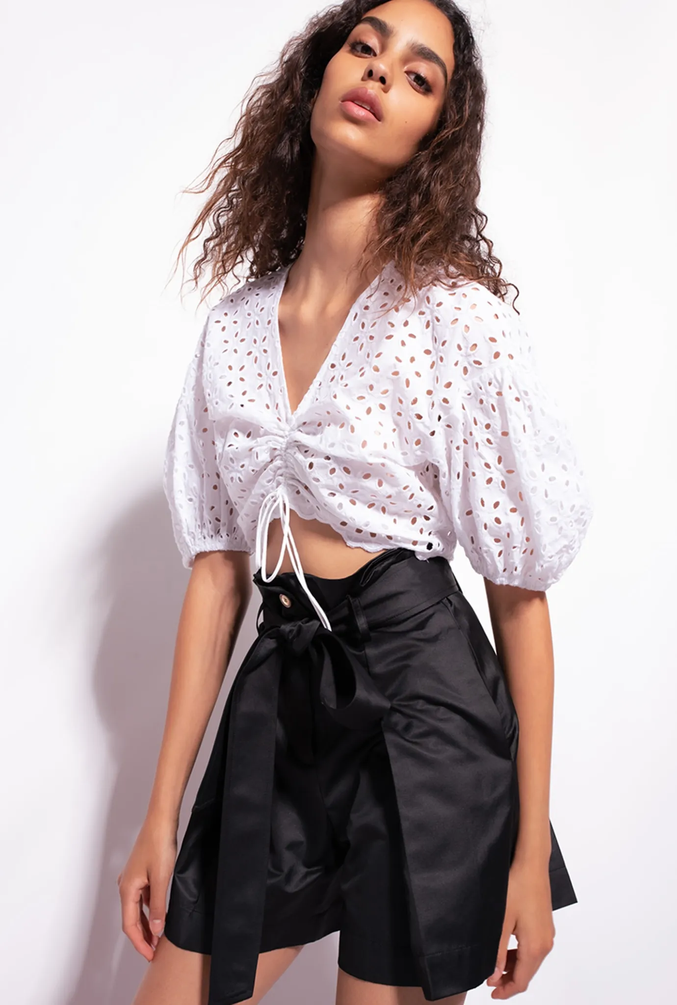 Topwear|PINKO Crop Top En Broderie Anglaise De Coton Blanc Brill.