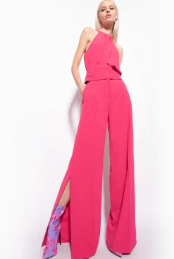 Tailleurs Et Ensembles|PINKO Crop Top En Crepe Fluide Rouge Framboise