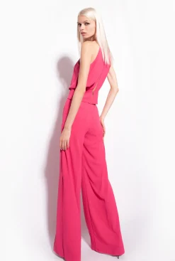 Tailleurs Et Ensembles|PINKO Crop Top En Crepe Fluide Rouge Framboise