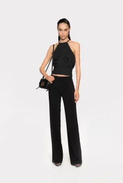 Topwear|PINKO Crop Top En Crepe Fluide Noir Limousine