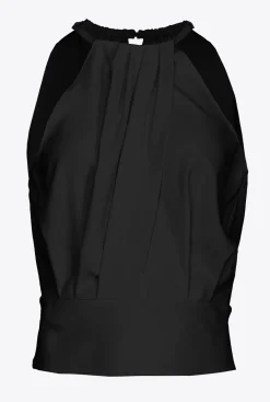 Topwear|PINKO Crop Top En Crepe Fluide Noir Limousine