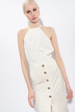 Topwear|PINKO Crop Top En Crepe Fluide Blanc Soie