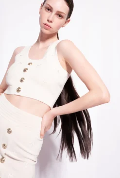 Tailleurs Et Ensembles|PINKO Crop Top En Jacquard Monogram Beige Bouleau