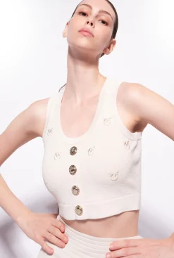 Tailleurs Et Ensembles|PINKO Crop Top En Jacquard Monogram Beige Bouleau
