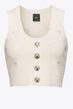 Tailleurs Et Ensembles|PINKO Crop Top En Jacquard Monogram Beige Bouleau