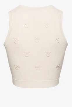 Tailleurs Et Ensembles|PINKO Crop Top En Jacquard Monogram Beige Bouleau
