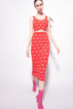 Tailleurs Et Ensembles|PINKO Crop Top En Jacquard Monogram Rouge/Rose