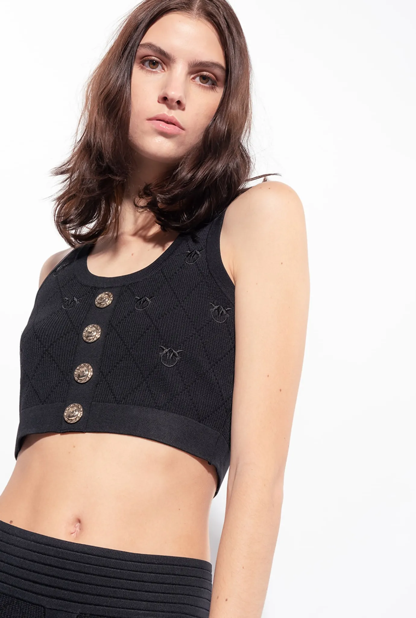 Tailleurs Et Ensembles|PINKO Crop Top En Jacquard Monogram Noir Limousine