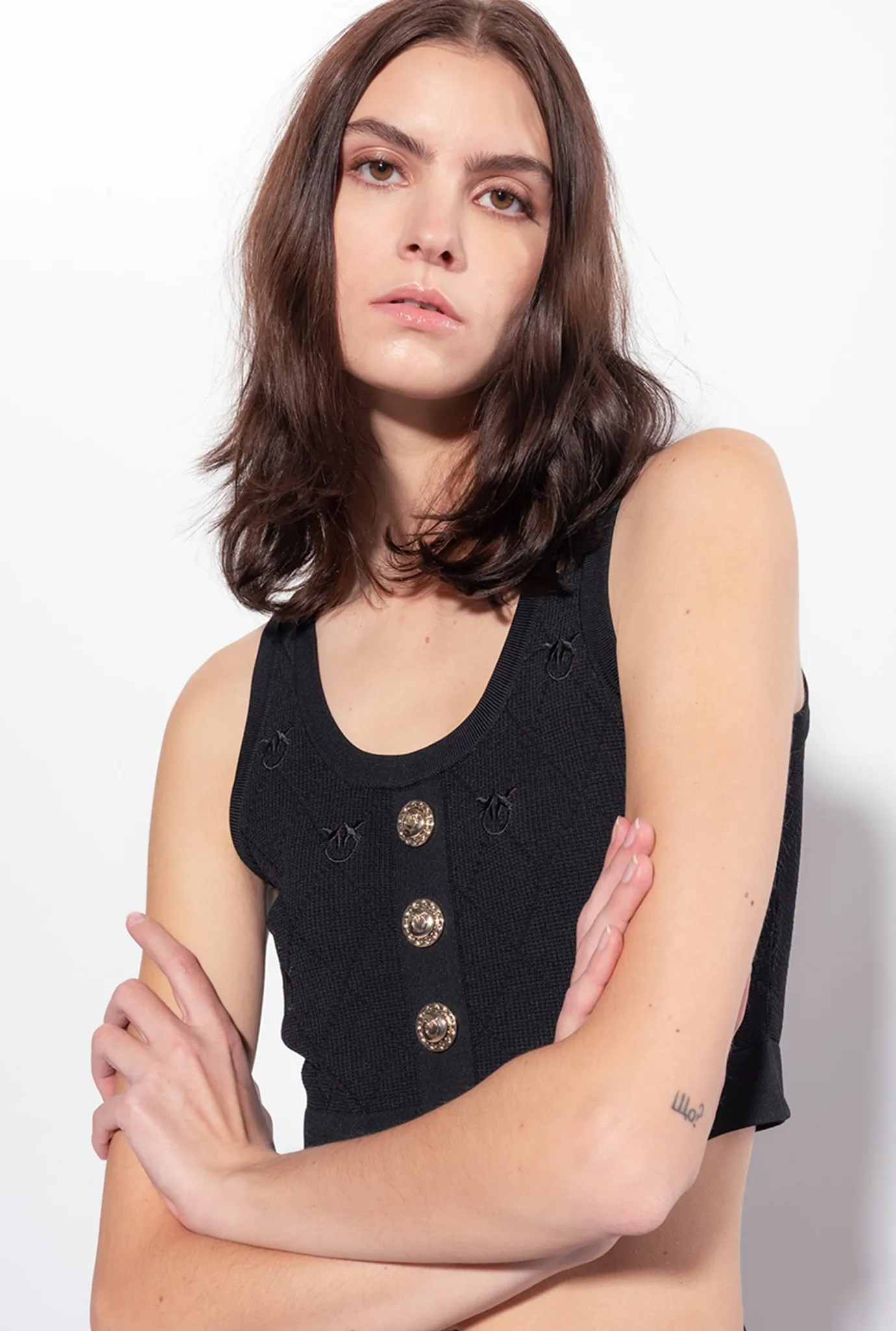 Tailleurs Et Ensembles|PINKO Crop Top En Jacquard Monogram Noir Limousine