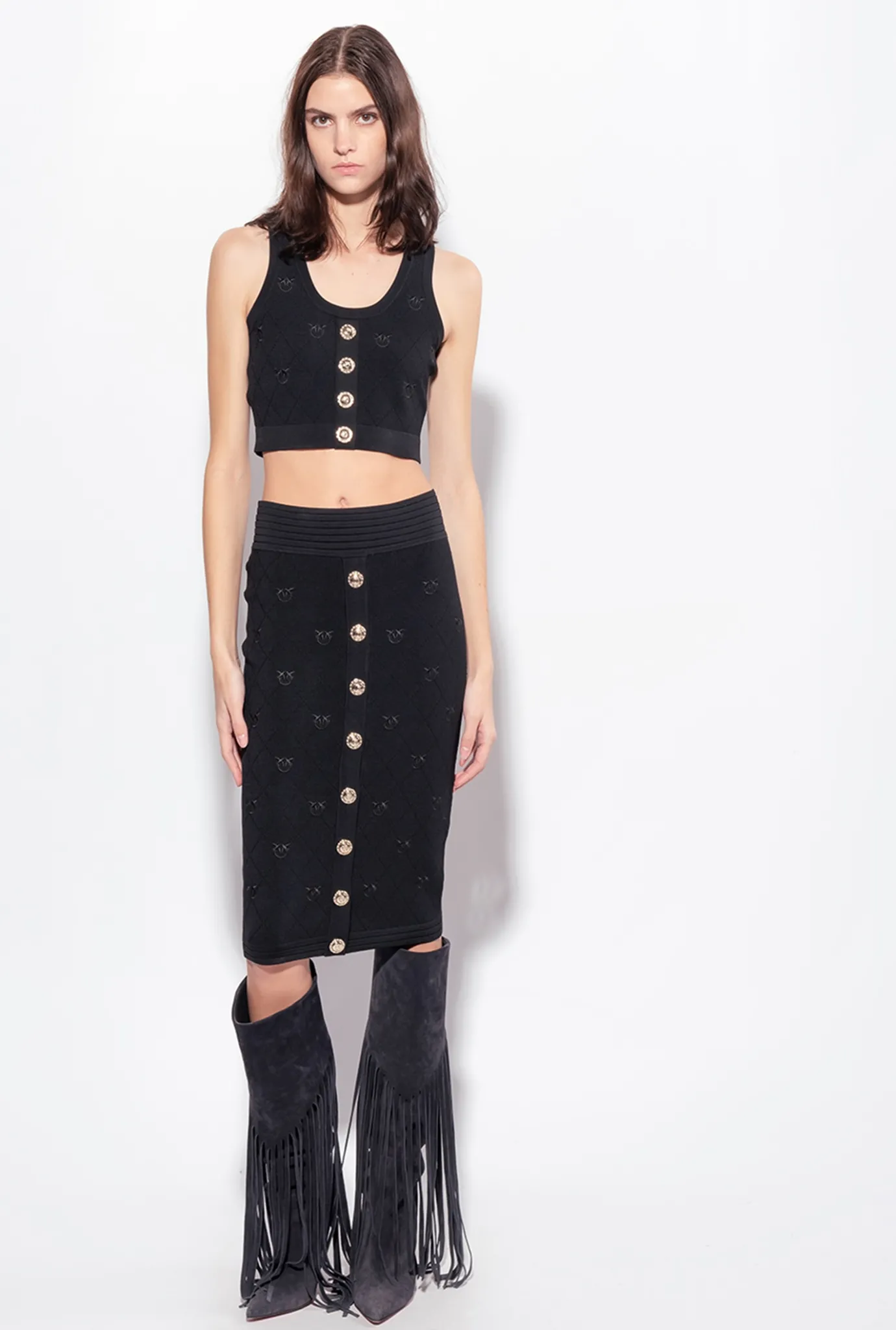 Tailleurs Et Ensembles|PINKO Crop Top En Jacquard Monogram Noir Limousine