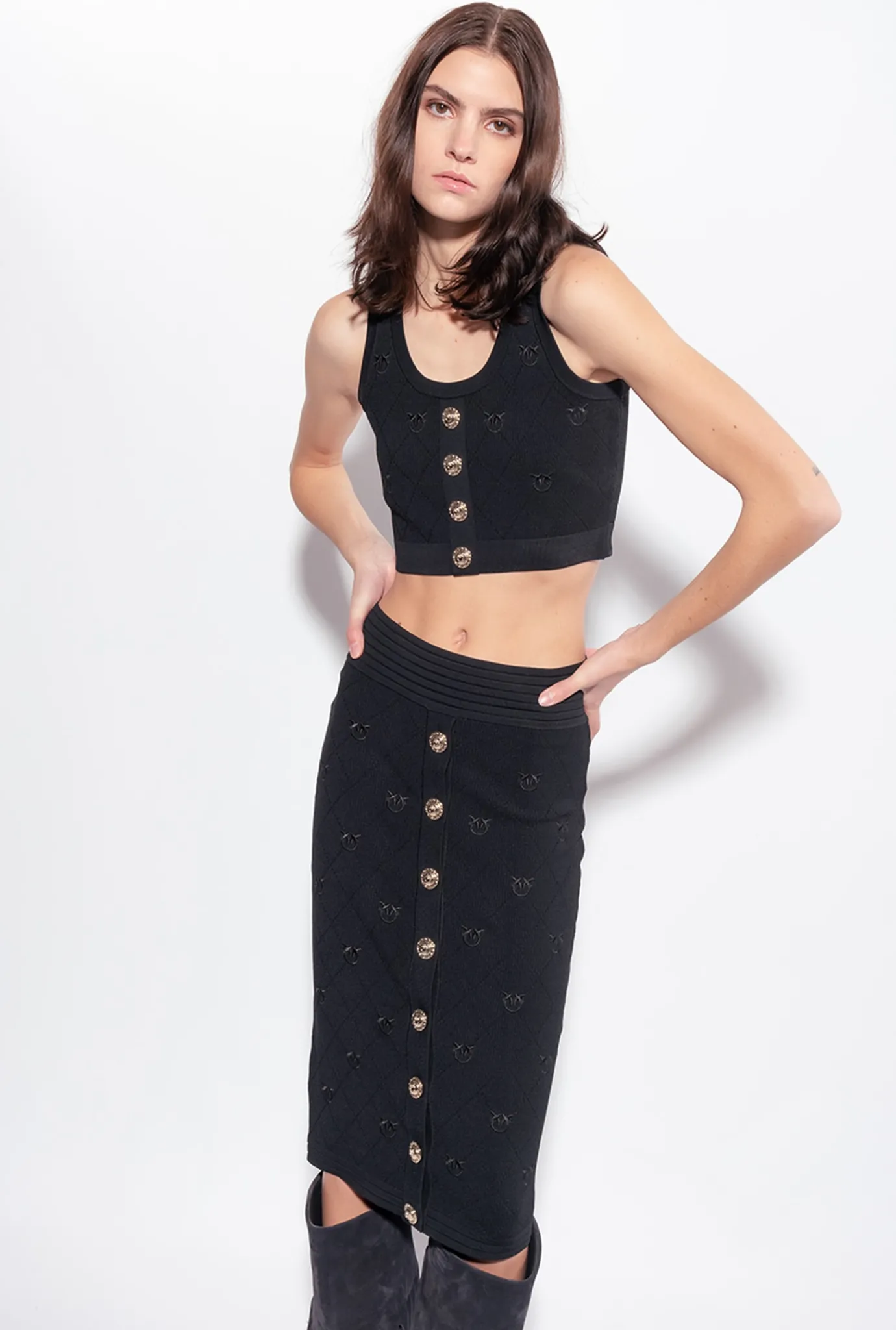 Tailleurs Et Ensembles|PINKO Crop Top En Jacquard Monogram Noir Limousine